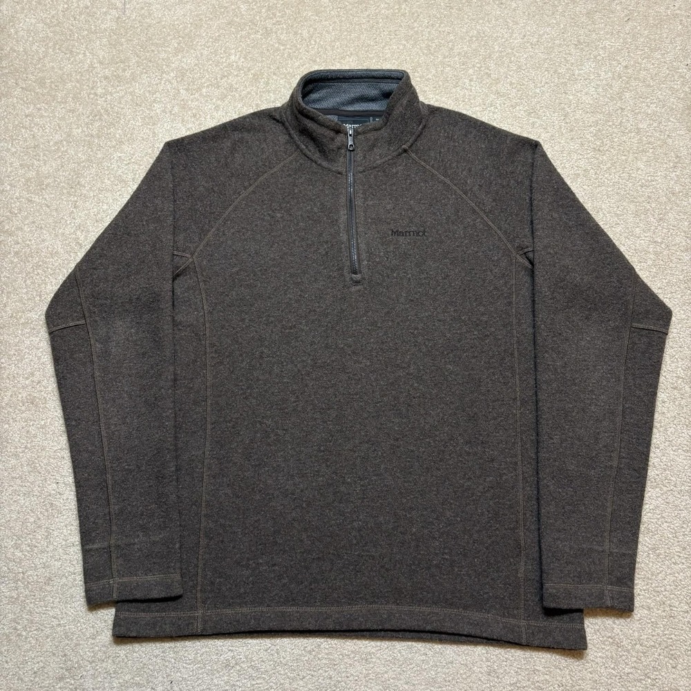 Marmot Sweater Mens Large Brown Wool Blend 1/4‎ Zip Mock Neck Knit Pullover